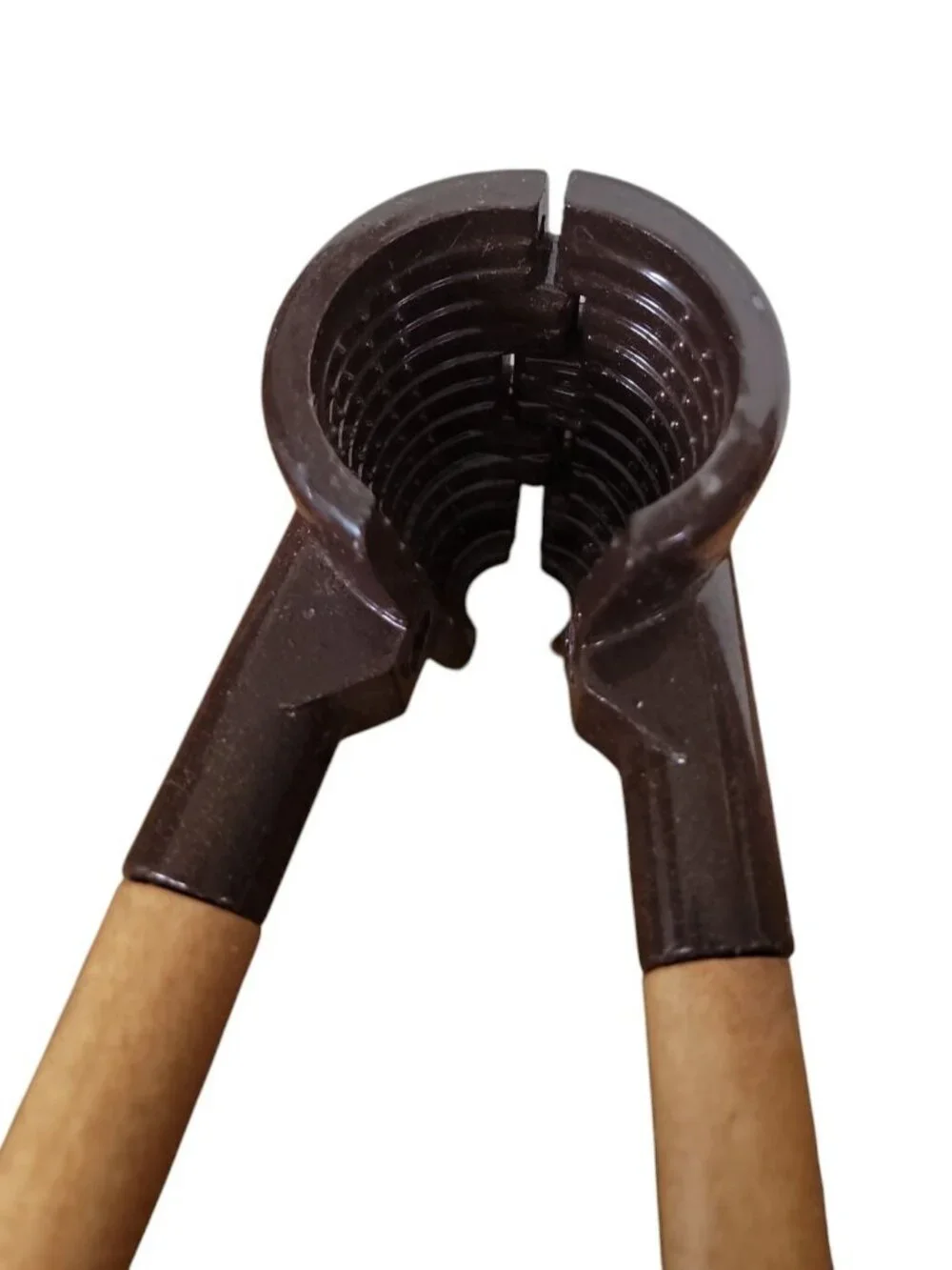 Heavy Duty Nut Cracker Vintage Brown Metal with Wooden Handles 7